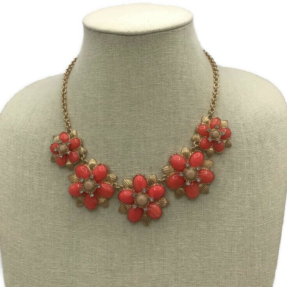 Ann Taylor Orange Floral Crystal Necklace